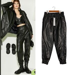 NWT New SEASAND Faux Leather Jogger Pants Black Elastic Waist‎ XL